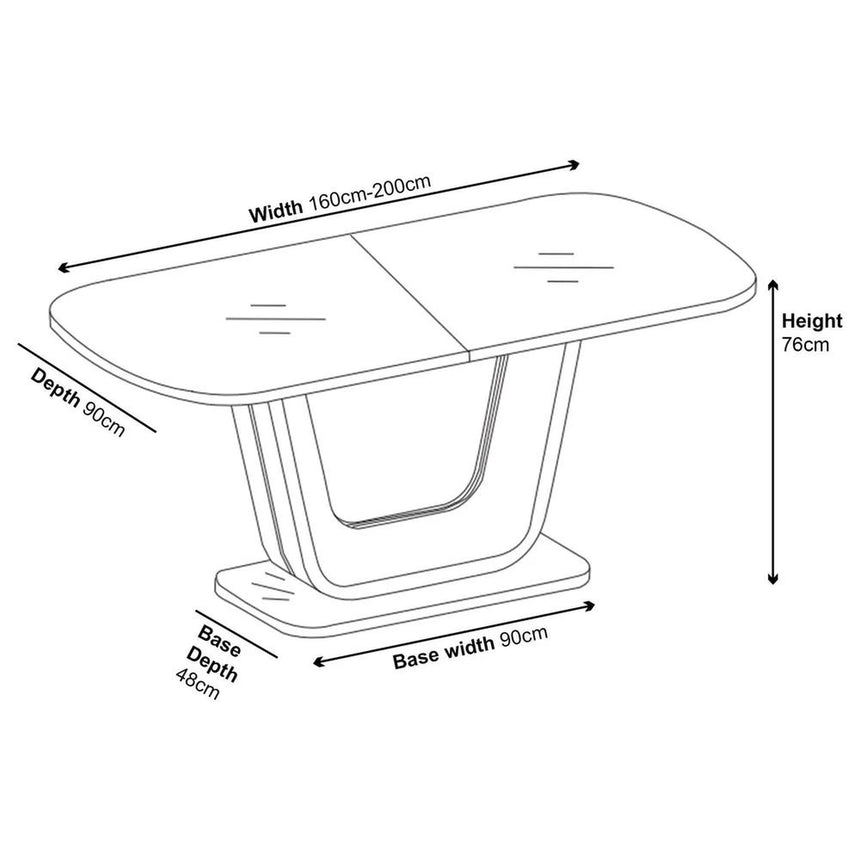 Caserta White Gloss Extending Dining Table with Glass Top - 160cm - 200cm