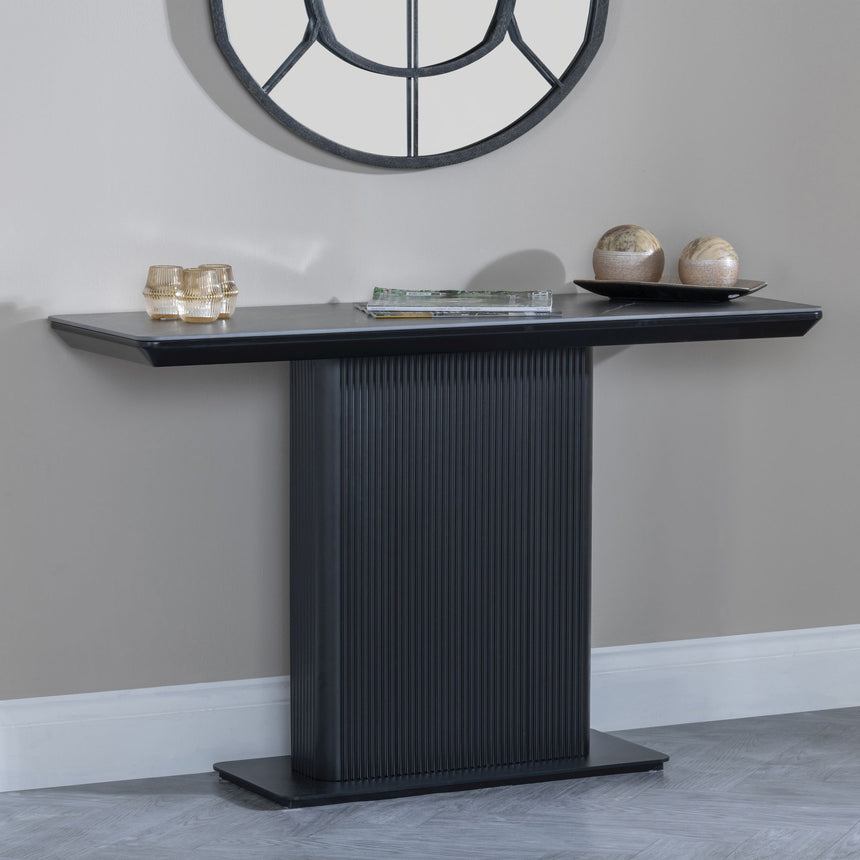 Rivoli Black Ceramic Fluted Console Table