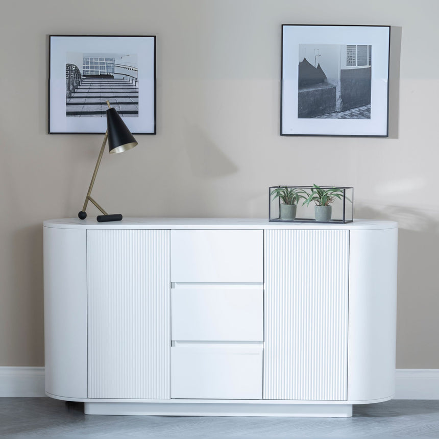 Pavia White Marble Effect Curved Fluted Sideboard