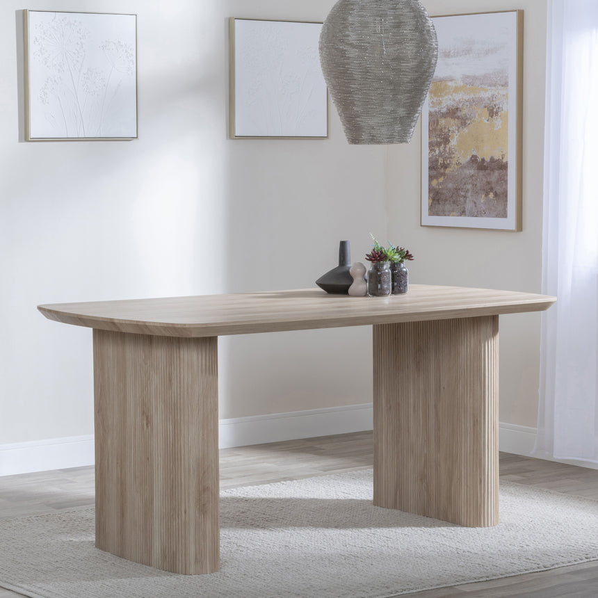 Emilia Fluted 6 Seater Oak Effect Pedestal Dining Table - 160cm