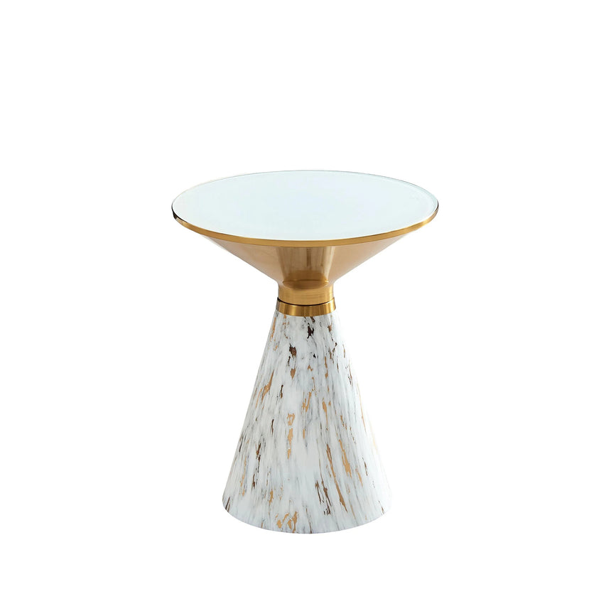 Ferguson White Ceramic Round Side Table with White and Gold Trim