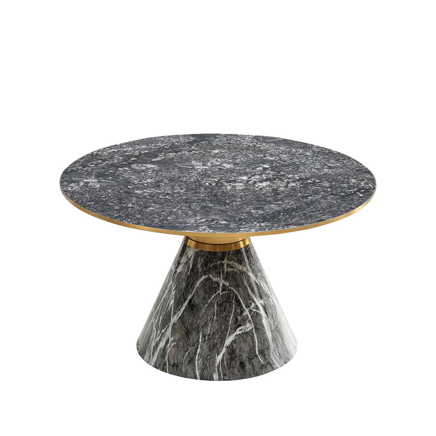 Ferguson Grey Ceramic Round Coffee Table with Gold Trim