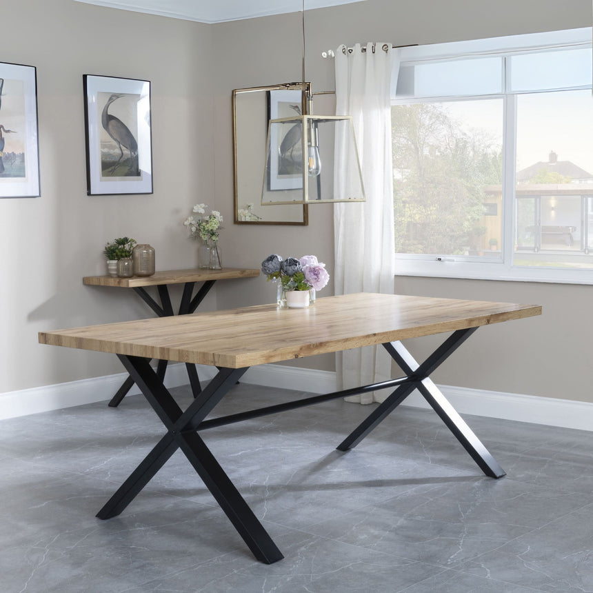 Bologna Industrial Oak Effect 8 Seater Dining Table with Black Cross Legs