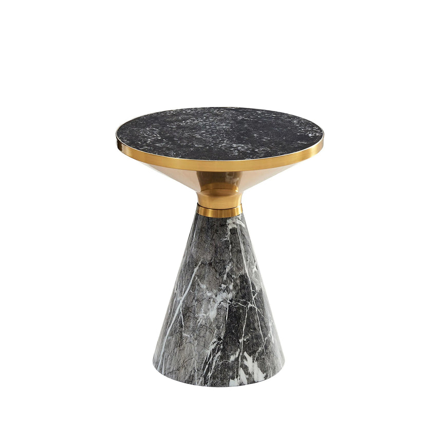 Ferguson Grey Ceramic Round Side Table with Gold Trim