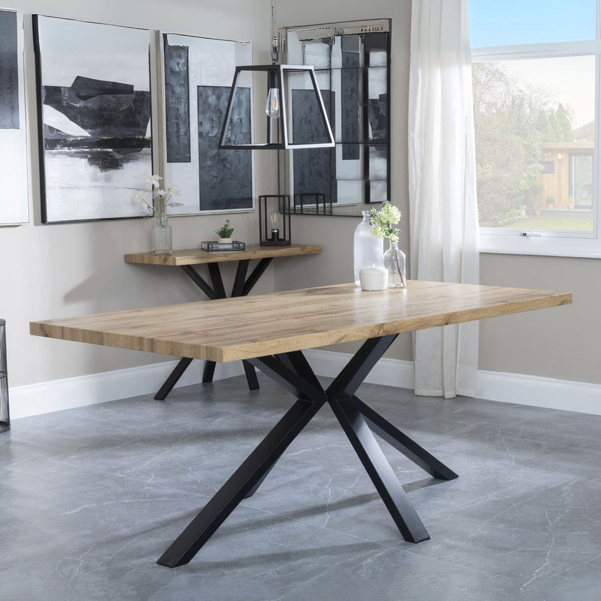 Bologna Industrial Oak Effect 6 Seater Dining Table with Black Spider Legs