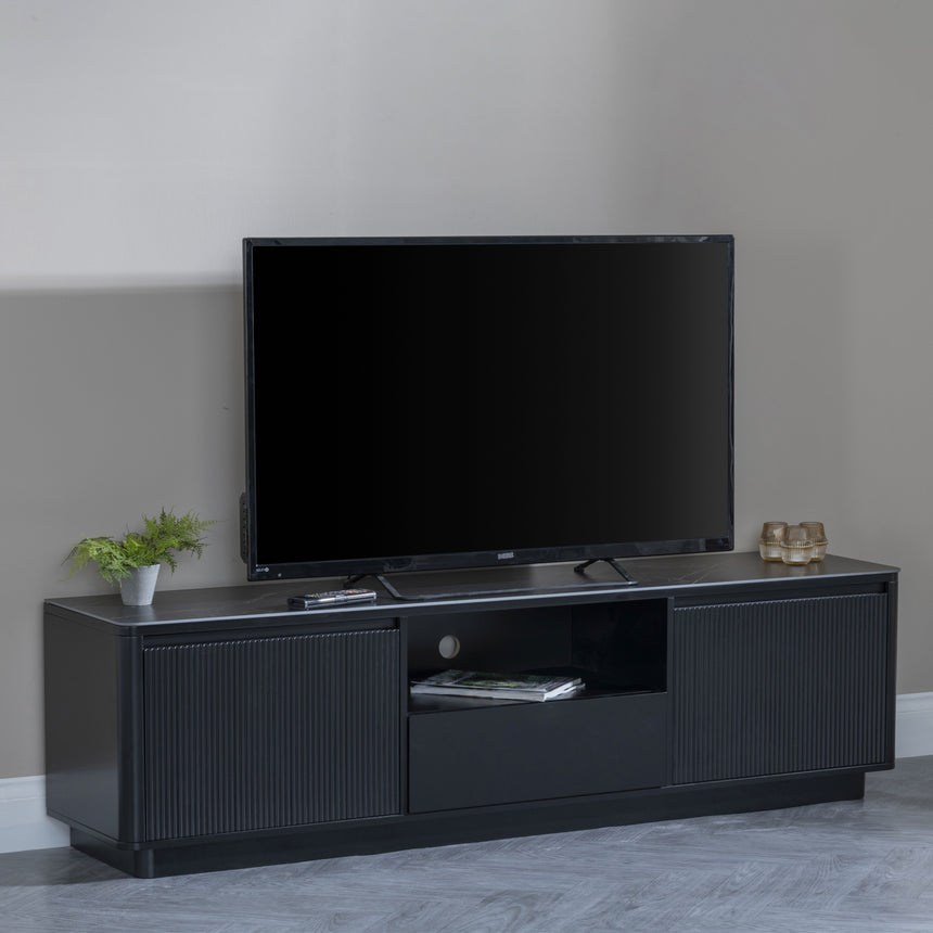 Rivoli Black Ceramic Fluted TV Unit