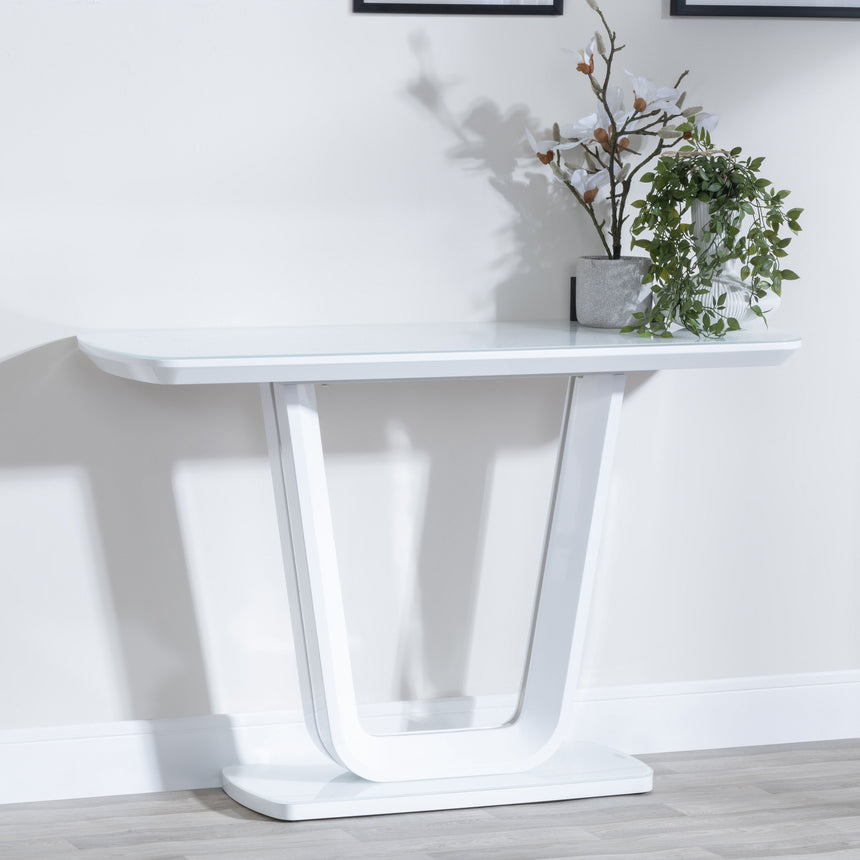 Caserta White Gloss Console Table with Glass Top