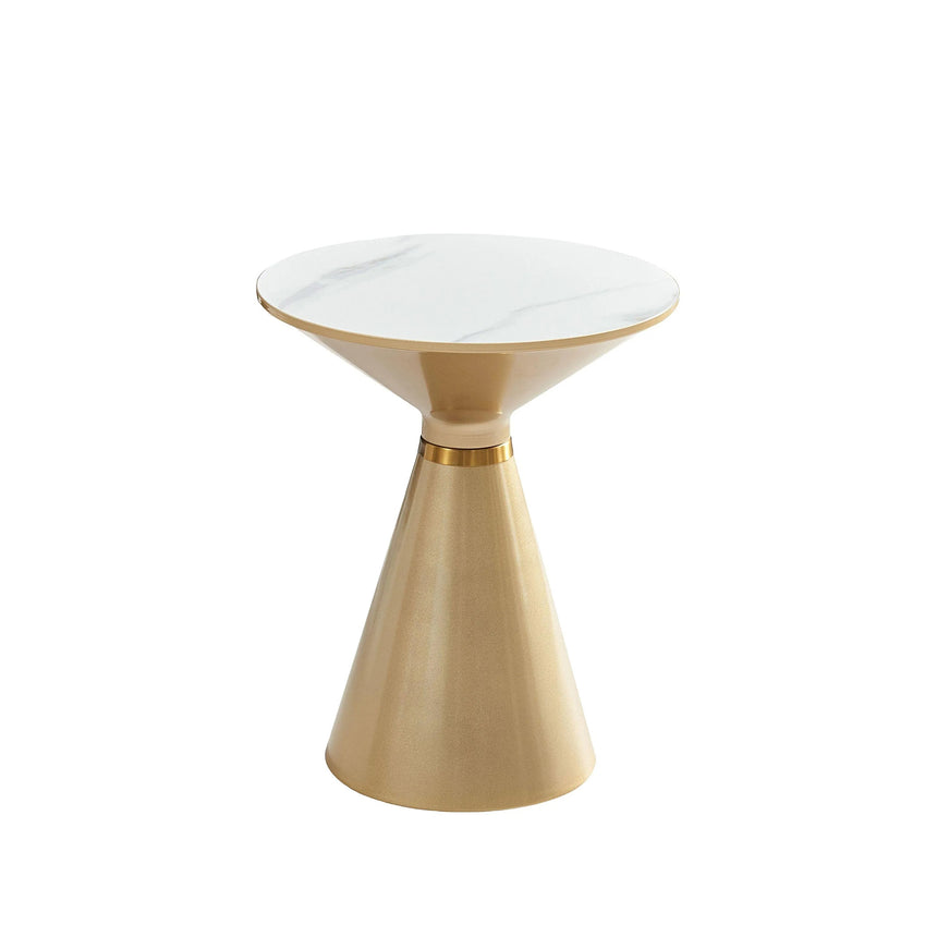 Ferguson White Ceramic Round Side Table with Gold Trim