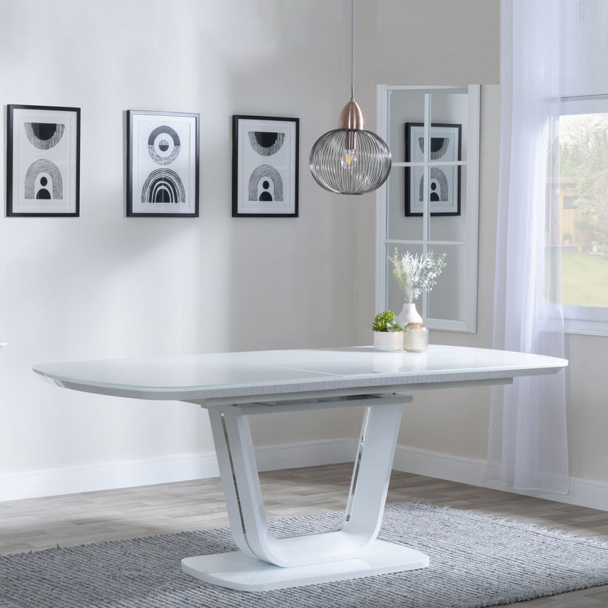 Caserta White Gloss Extending Dining Table with Glass Top - 160cm - 200cm