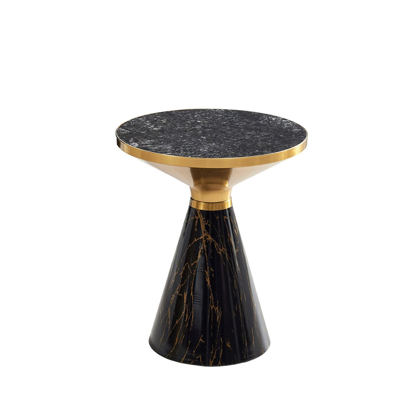 Ferguson Black Ceramic Round Side Table with Gold Trim