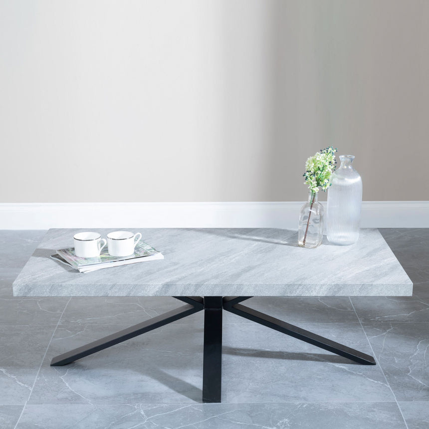 Bobbio Grey Concrete Effect Coffee Table with Black Spider Legs