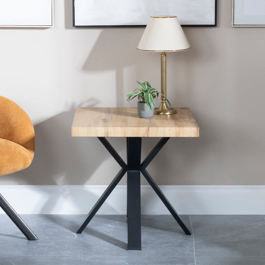 Bologna Industrial Oak Effect End Table with Black Spider Legs