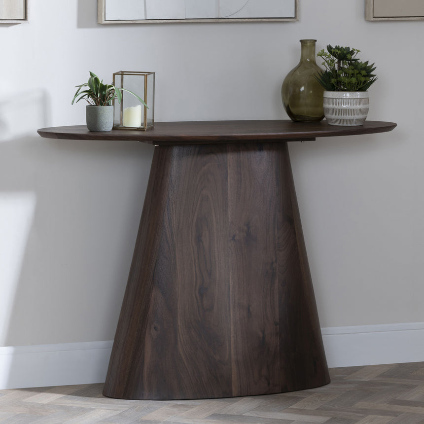 Andria Walnut Oval Console Table