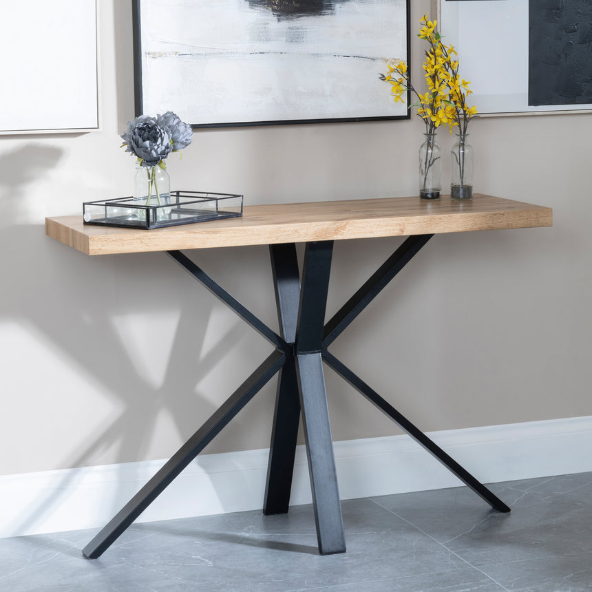 Bologna Industrial Oak Effect Console Table with Black Spider Legs