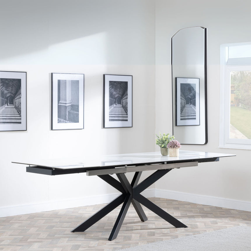 Sutton White Ceramic Extending Dining Table with Black Star Base