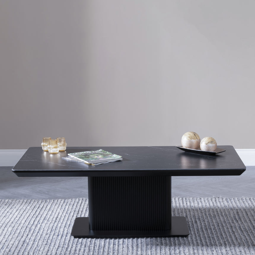 Rivoli Black Ceramic Fluted Coffee Table