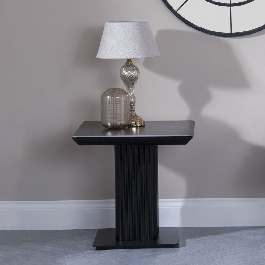 Rivoli Black Ceramic Fluted Lamp Table