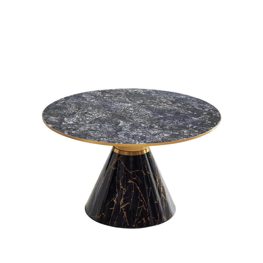 Ferguson Black Ceramic Round Coffee Table with Gold Trim