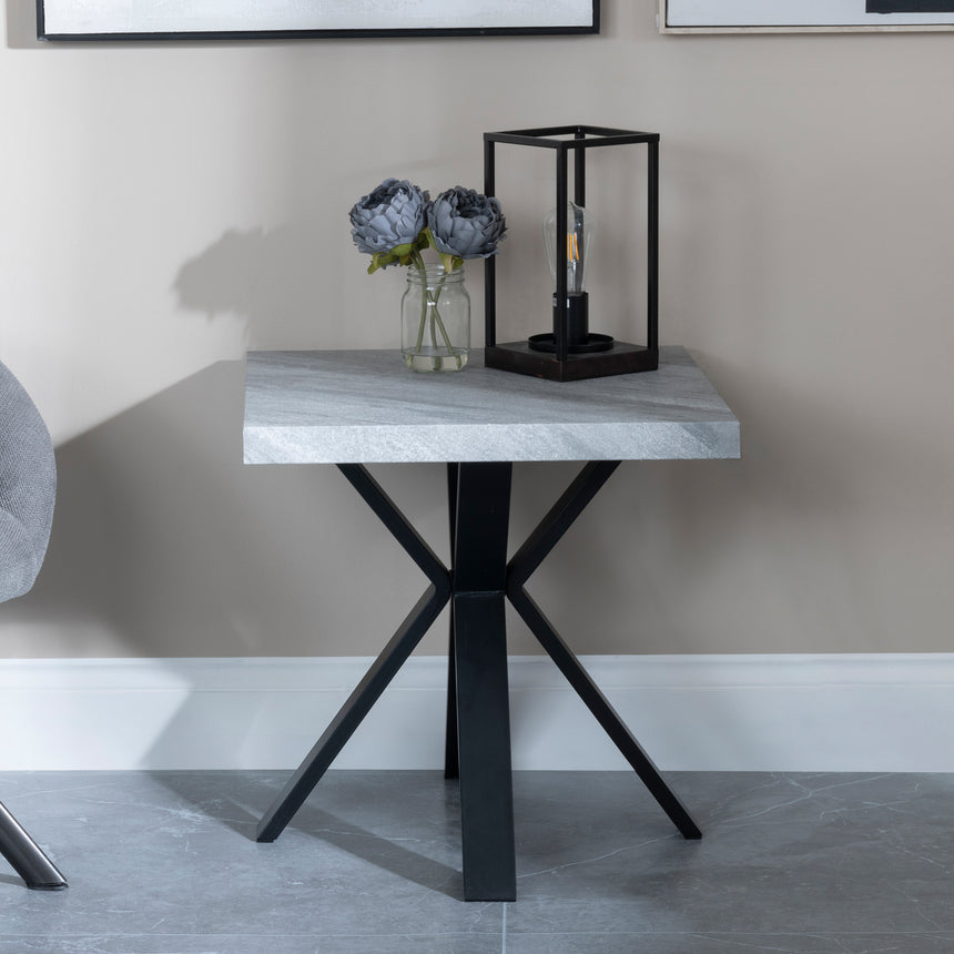 Bobbio Grey Concrete Effect End Table with Black Spider Legs