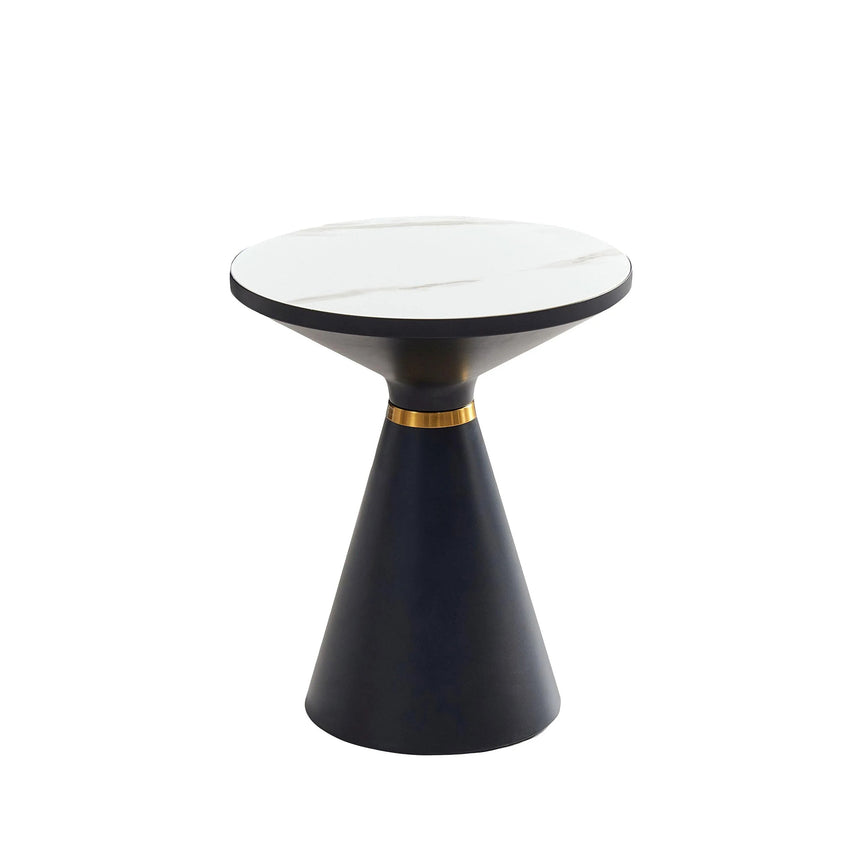 Ferguson White Ceramic Round Side Table with Dark Grey Base and Gold Trim