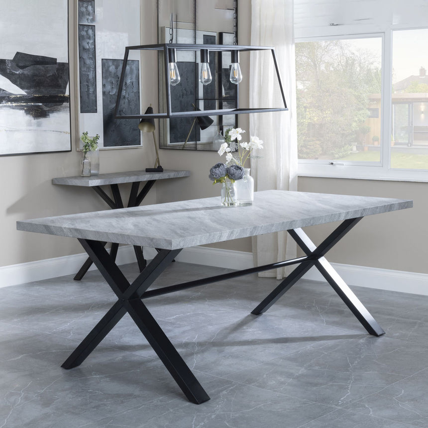 Bobbio Grey Concrete Effect 8 Seater Dining Table with Black Cross Legs