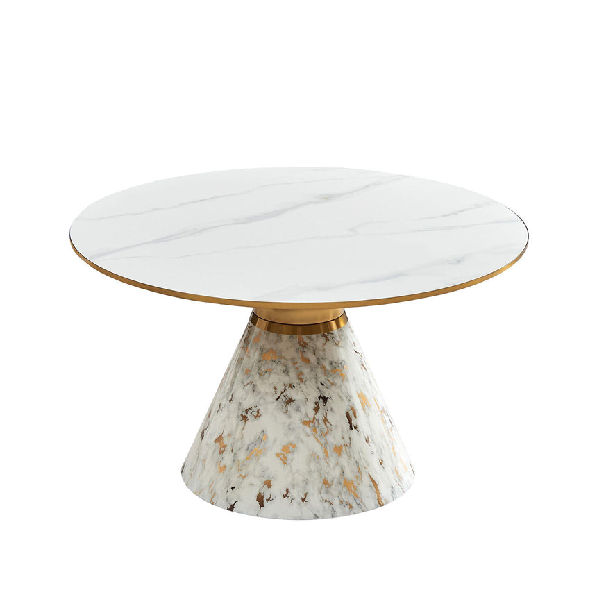 Ferguson White Ceramic Round Coffee Table with White and Gold Trim