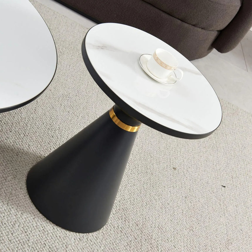 Ferguson White Ceramic Round Side Table with Dark Grey Base and Gold Trim