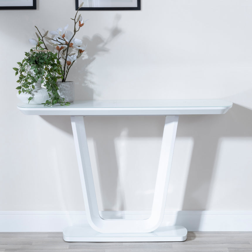 Caserta White Gloss Console Table with Glass Top