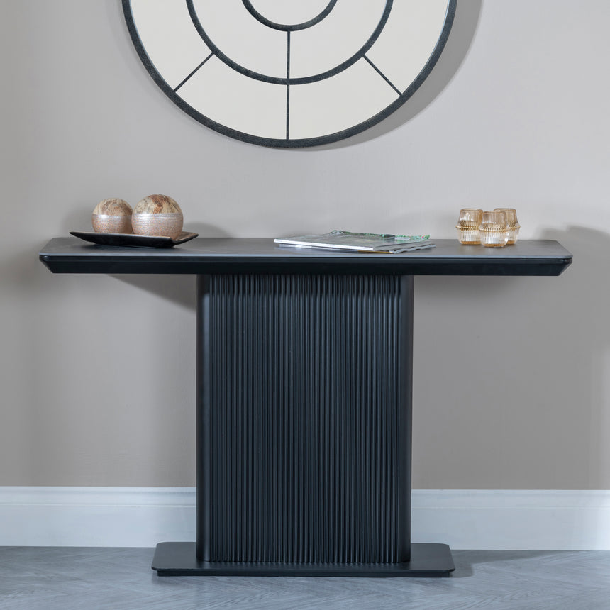 Rivoli Black Ceramic Fluted Console Table