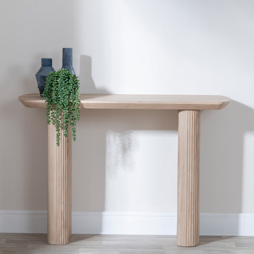 Emilia Fluted Oak Effect Pedestal Console Table