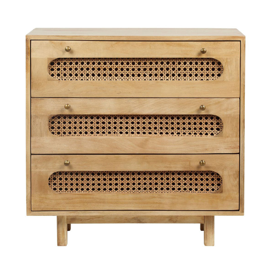 Canosa Wood and Rattan 3 Drawer Small Chest