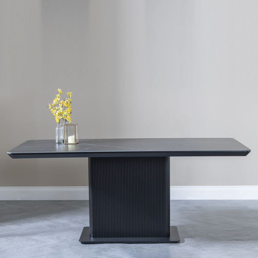 Rivoli 6 Seater Black Ceramic Fluted Dining Table