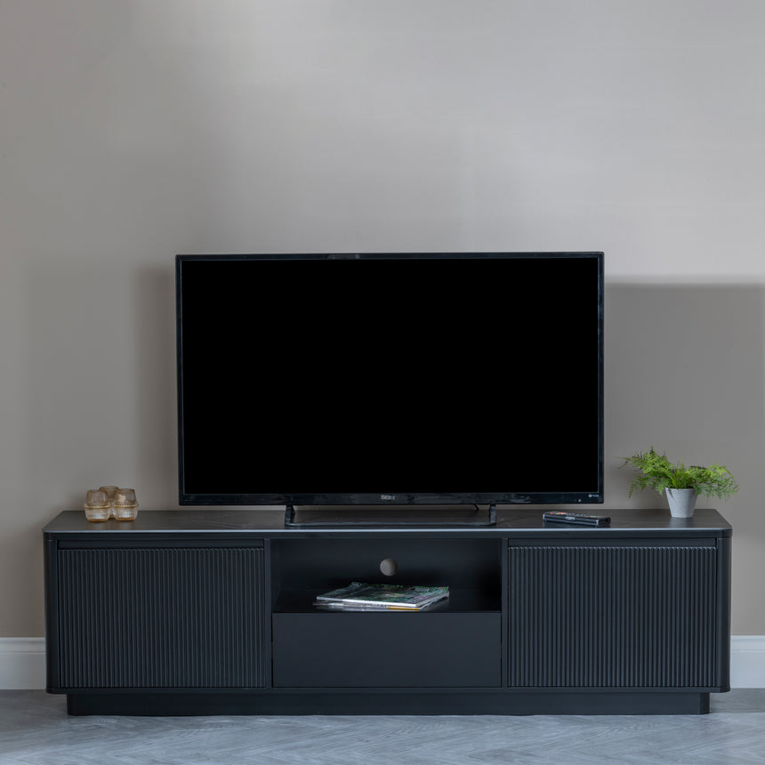 Rivoli Black Ceramic Fluted TV Unit