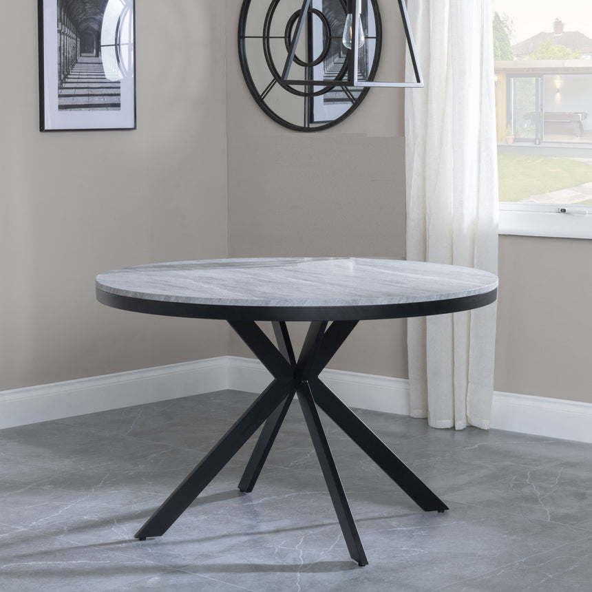 Bobbio Grey Concrete Effect 4 Seater Round Dining Table with Black Spider Legs