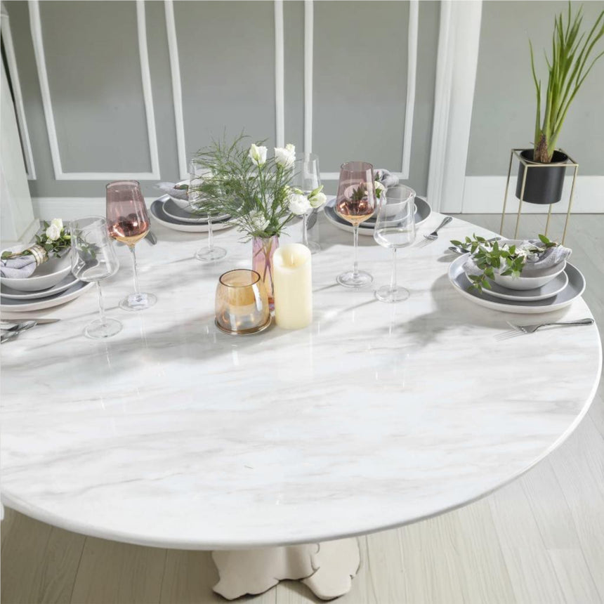 Cesena 4 Seater White Marble Round Dining Table