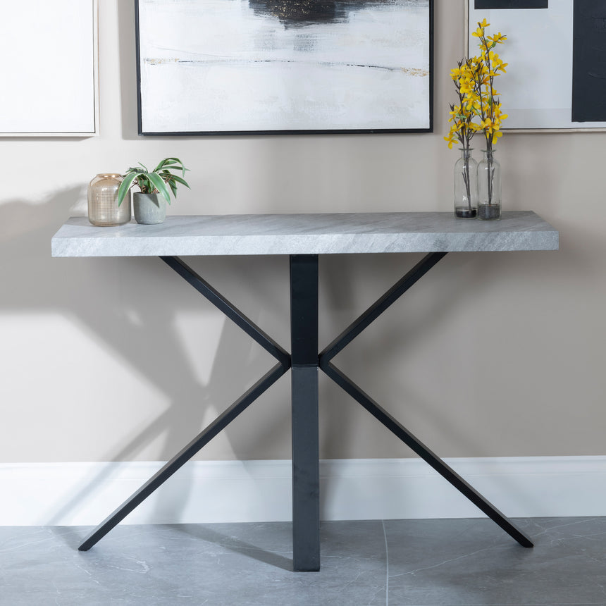 Bobbio Grey Concrete Effect Console Table with Black Spider Legs