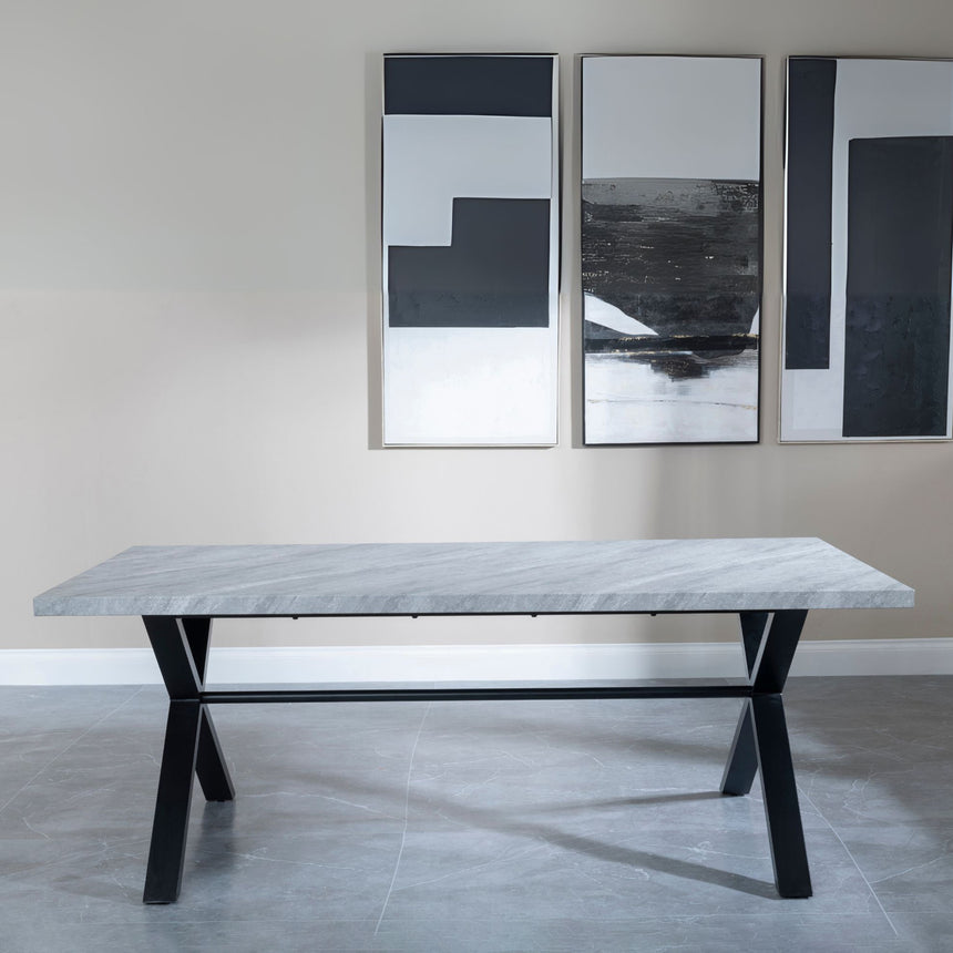 Bobbio Grey Concrete Effect 8 Seater Dining Table with Black Cross Legs