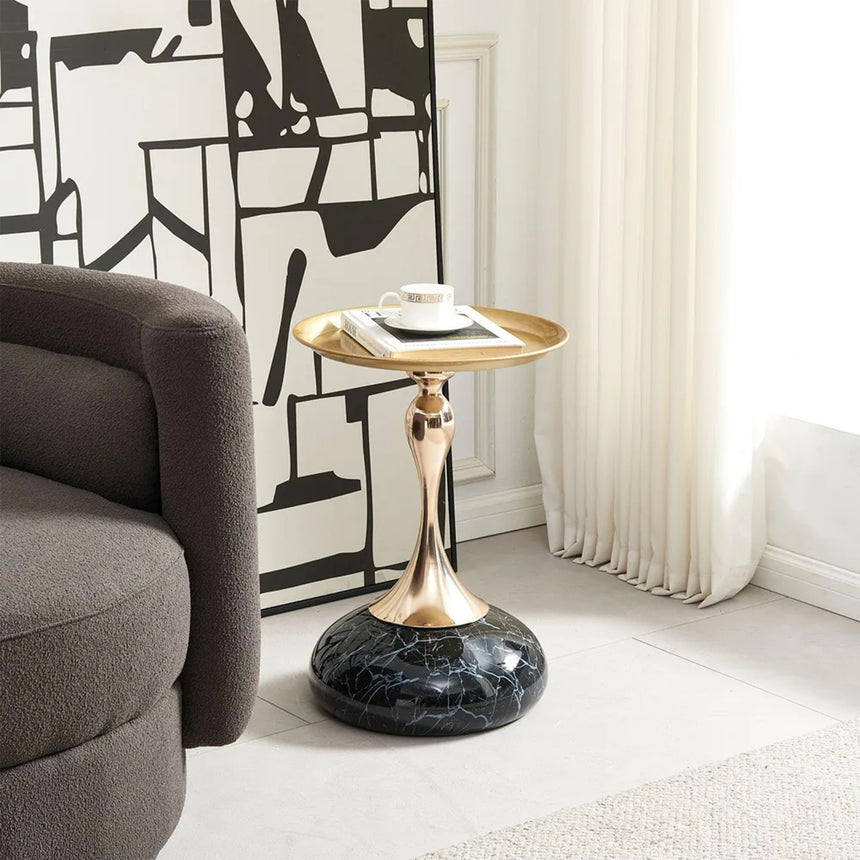 Delmont  Gold Round Wine Table with Black Base