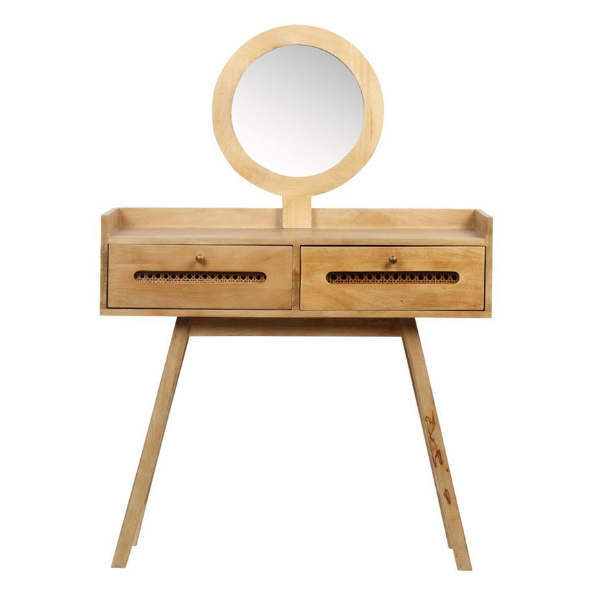 Canosa Wood and Rattan Dressing Table with Mirror - 2 Drawers