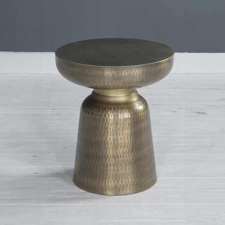 Agra Hammered Antique Brass Side Table - Metal Cone Base