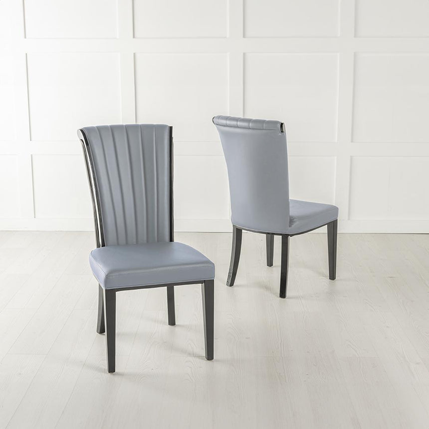 Cadiz Grey Leather Dining Chair with Black Legs and High Gloss Side Trims-3