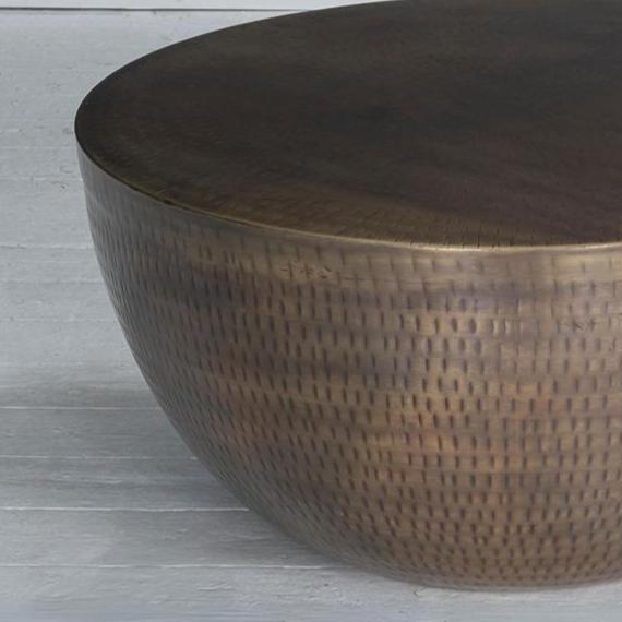 Agra Hammered Antique Brass Coffee Table - Metal Round Base