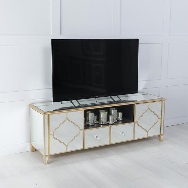 Casablanca Mirrored Gold Trim TV Unit