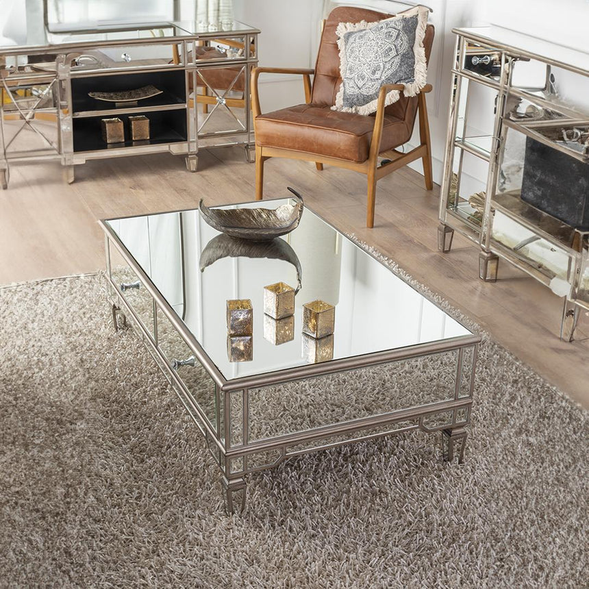 Antoinette Mirrored Champagne Trim Coffee Table