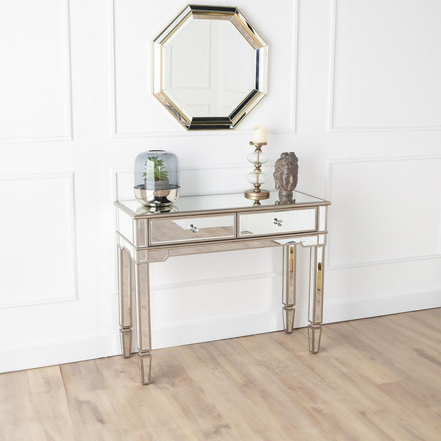 Antoinette Mirrored Champagne Trim Console Table