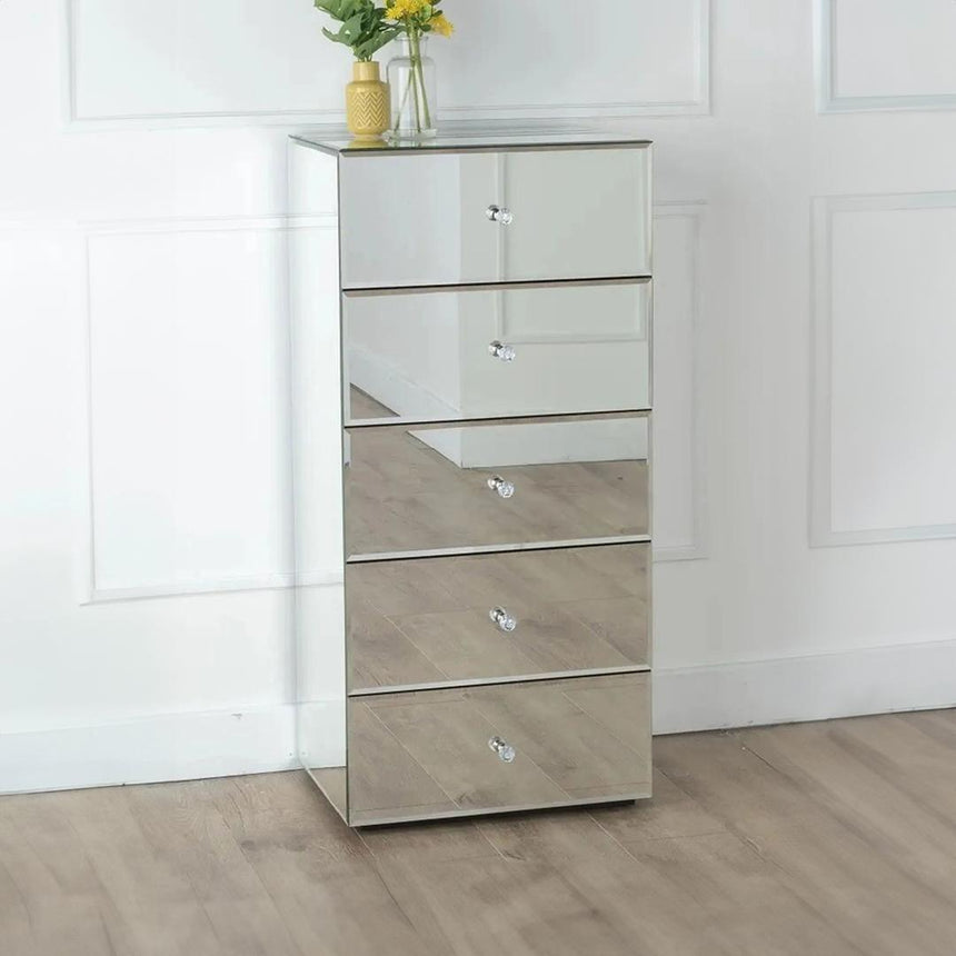 Chelsea Mirrored Narrow Chest - 5 Drawer