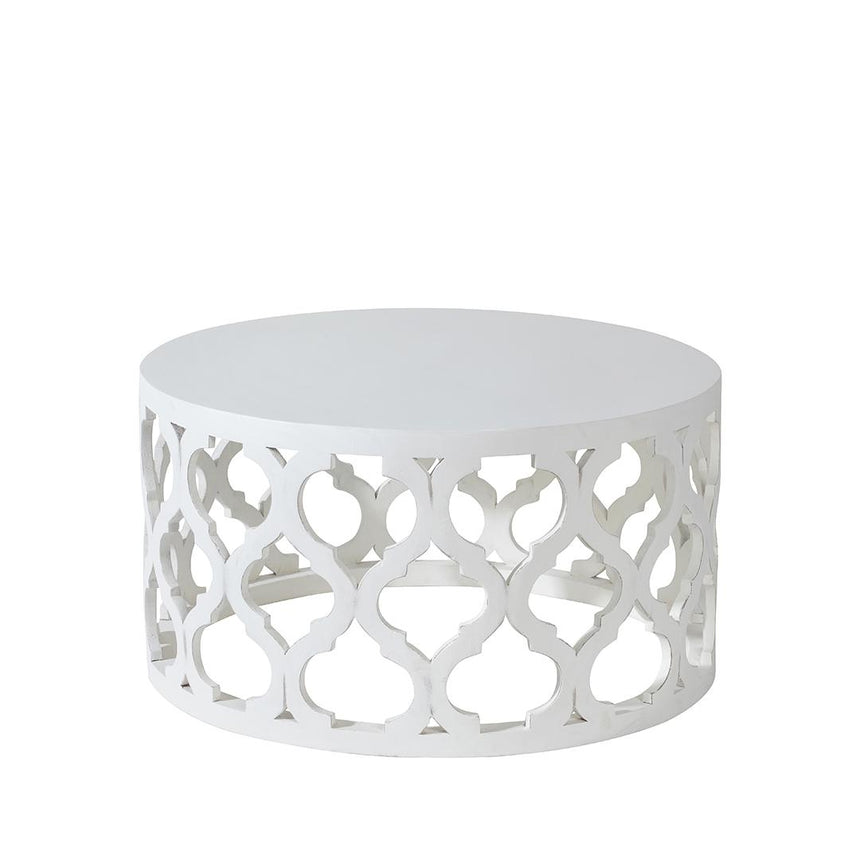 Boho White Carved Round Coffee Table