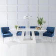 Milan White Marble Dining Set - Giovanni Blue Fabric Chairs