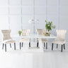 Milan White Marble Dining Set - Courtney Champagne Fabric Chairs-2