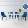 Milan White Marble Dining Set - Blue Fabric Knocker Back Chairs-2